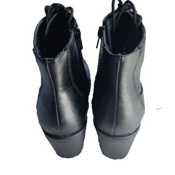 Soda Boots Womens 9.5 Casual Lace Up Zip Ankle Bootie Black Faux Leather Heels - Picture 2 of 4